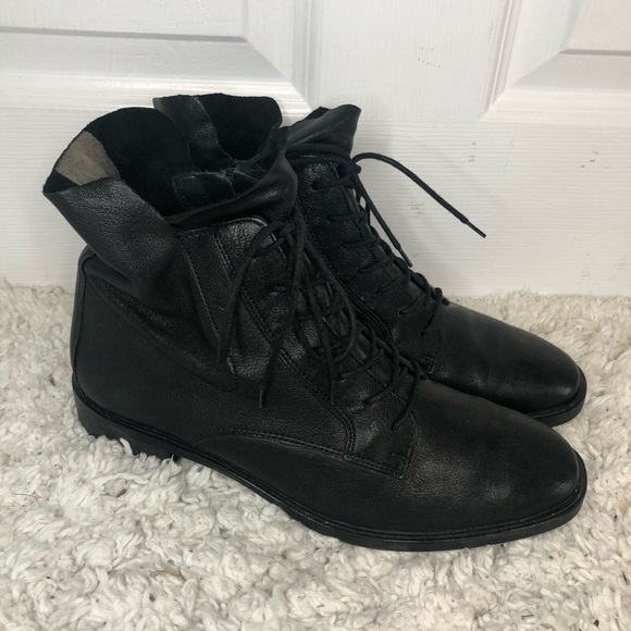 PAUL Green Leather Bernadette Combat Moto Boots 8 - Picture 2 of 8